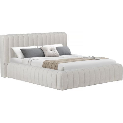 Lit Double En Tissu Avec Coffre "tignes" - 160 X 200 Cm - Beige