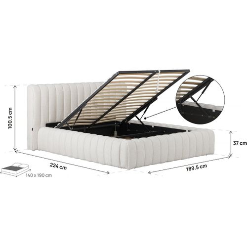 Lit Double En Tissu Avec Coffre "tignes" - 140 X 190 Cm - Beige