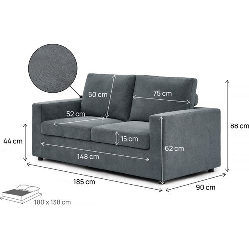 Canapé Convertible Express En Tissu "elena" - 3 Places - Couchage 140 Cm - Gris