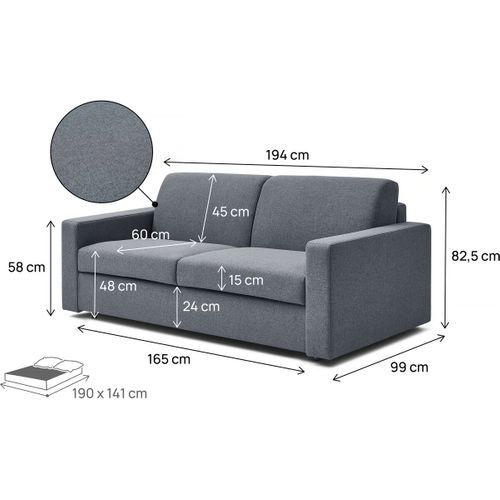 Canapé Convertible Express En Tissu "diana" - Couchage 140 Cm - 3 Places - Gris