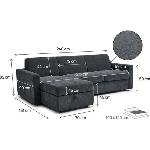 Canapé D'angle Réversible Et Convertible Express En Tissu "celia" - 3 Places - Gris