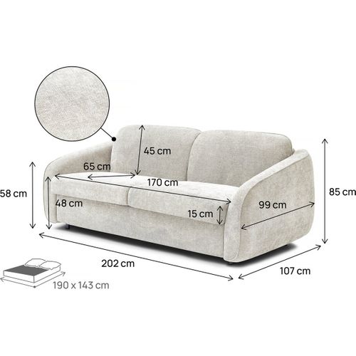 Canapé Convertible Express En Tissu Texturé "laurie" - Couchage 140 Cm -  3 Places - Beige