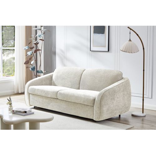 Canapé Convertible Express En Tissu Texturé "laurie" - Couchage 140 Cm -  3 Places - Beige