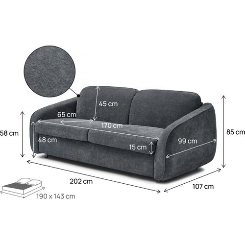 Canapé Convertible Express En Tissu Texturé "laurie" - Couchage 140 Cm - 3 Places - Gris