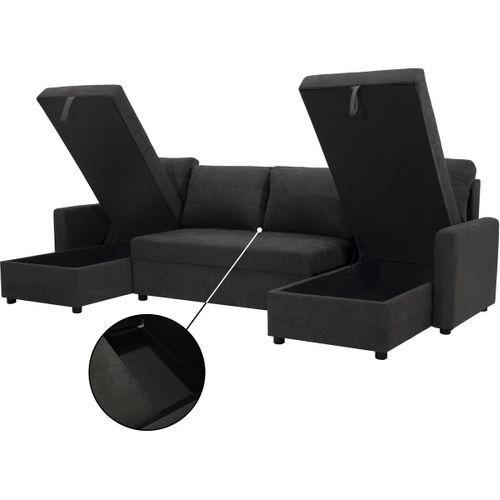 Canapé Panoramique Convertible Avec Coffres De Rangement "antoine" - 5 Places - Gris Foncé