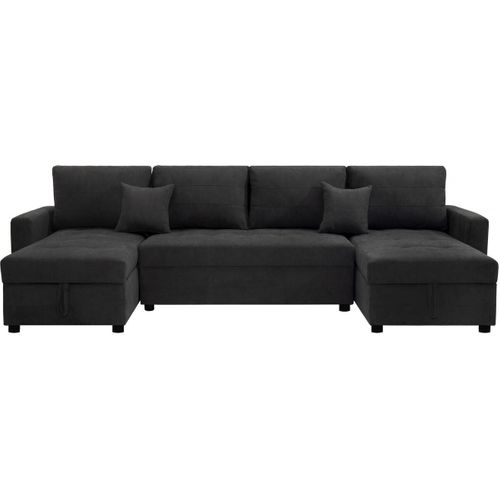 Canapé Panoramique Convertible Avec Coffres De Rangement "antoine" - 5 Places - Gris Foncé