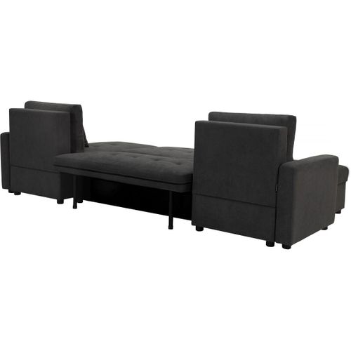 Canapé Panoramique Convertible Avec Coffres De Rangement "antoine" - 5 Places - Gris Foncé