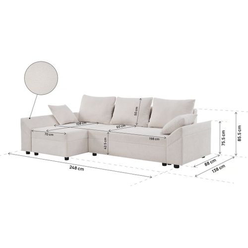 Canapé D'angle Convertible Et Reversible En Tissu Texturé "vaugirard Ii" - 3 Places - Beige