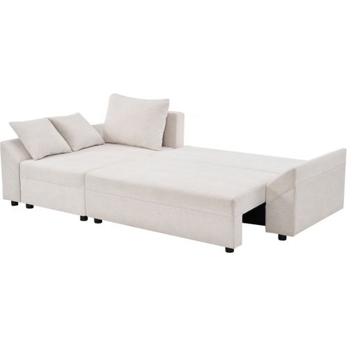 Canapé D'angle Convertible Et Reversible En Tissu Texturé "vaugirard Ii" - 3 Places - Beige