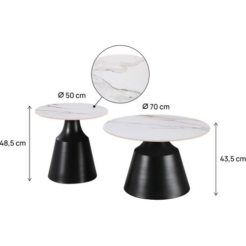 Lot De 2 Tables Basses Gigognes En Céramique "vulca" - 70 X 70 X 43 Cm - Blanc