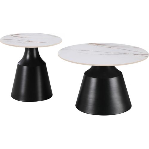 Lot De 2 Tables Basses Gigognes En Céramique "vulca" - 70 X 70 X 43 Cm - Blanc