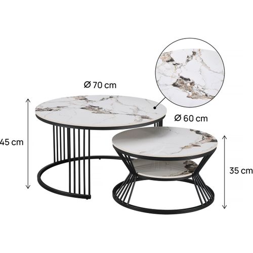 Lot De 2 Tables Basses Gigognes En Céramique "ombre" - 80 X 80 X 45 Cm - Blanc