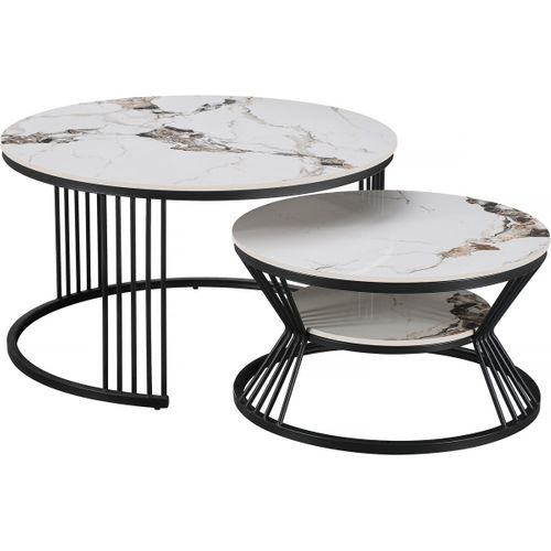 Lot De 2 Tables Basses Gigognes En Céramique "ombre" - 80 X 80 X 45 Cm - Blanc