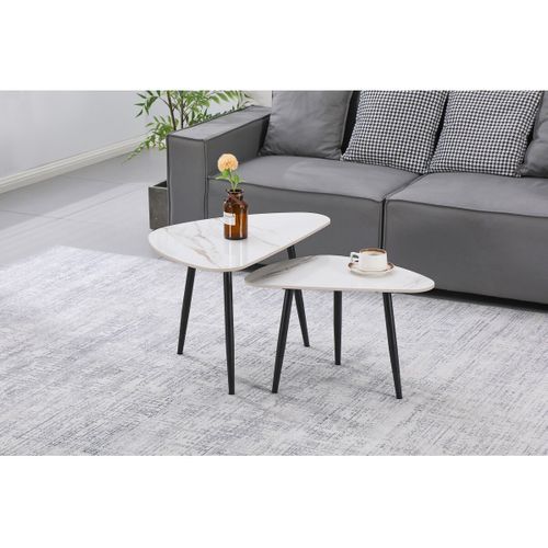 Lot De 2 Tables Basses Gigognes En Céramique "terra" - 49 X 79 X 56 Cm - Blanc