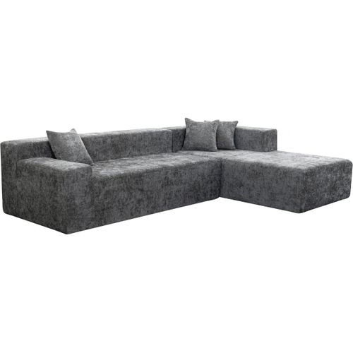 Canapé D'angle Compressé En Tissu Texturé "tessaro" - 4 Places - Gris