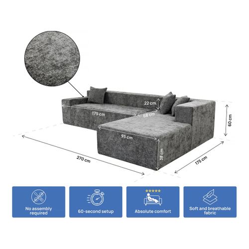 Canapé D'angle Compressé En Tissu Texturé "tessaro" - 4 Places - Gris