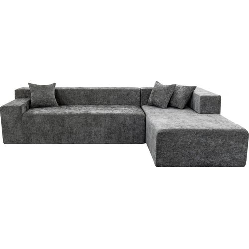 Canapé D'angle Compressé En Tissu Texturé "tessaro" - 4 Places - Gris