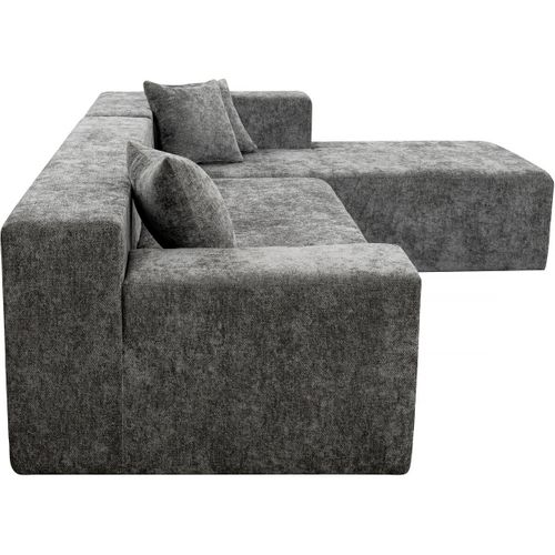 Canapé D'angle Compressé En Tissu Texturé "tessaro" - 4 Places - Gris