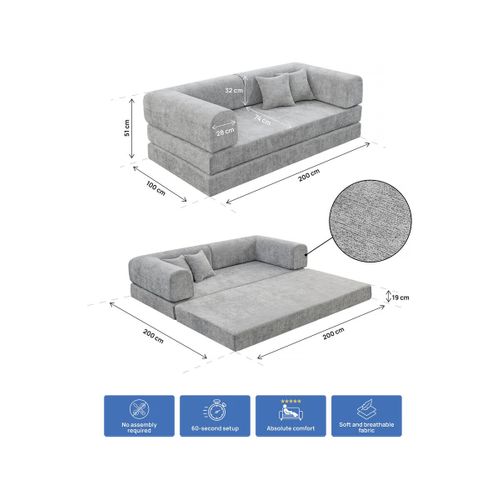 Canapé Droit Convertible En Tissu Texturé "elior" - 3 Places - Gris