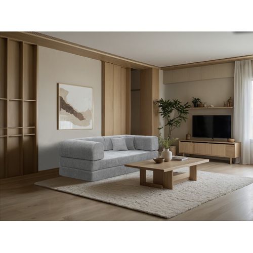 Canapé Droit Convertible En Tissu Texturé "elior" - 3 Places - Gris