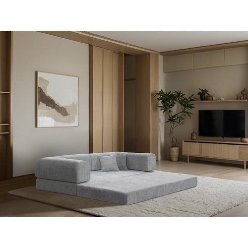 Canapé Droit Convertible En Tissu Texturé "elior" - 3 Places - Gris