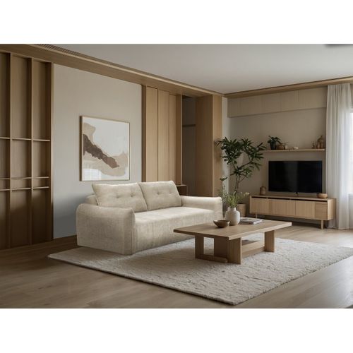 Canapé Droit Compressé En Tissu Texturé "silvano" - 3 Places - Beige