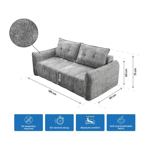 Canapé Droit Compressé En Tissu Texturé "silvano" - 3 Places - Gris