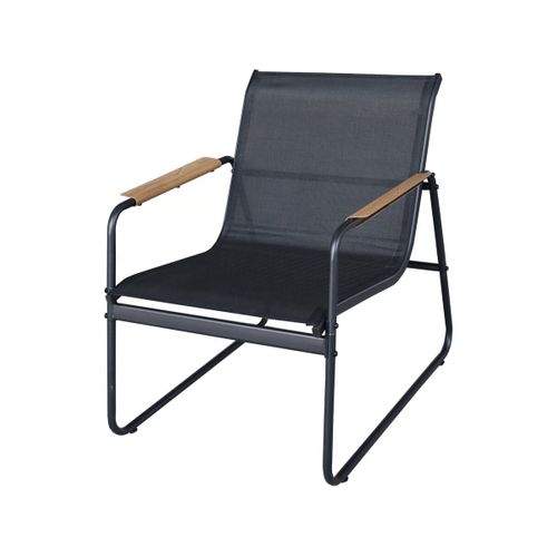 Salon De Jardin En Métal Avec Décor Imitation Bois "sparta" - 4 Places - Noir