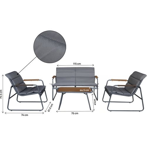 Salon De Jardin Avec Coussins En Métal "bastia" - 4 Places - Gris