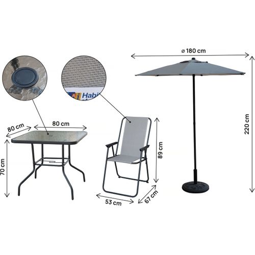 Table Et Chaises De Jardin Avec Parasol En Métal "convivia" - 4 Places - Gris Clair