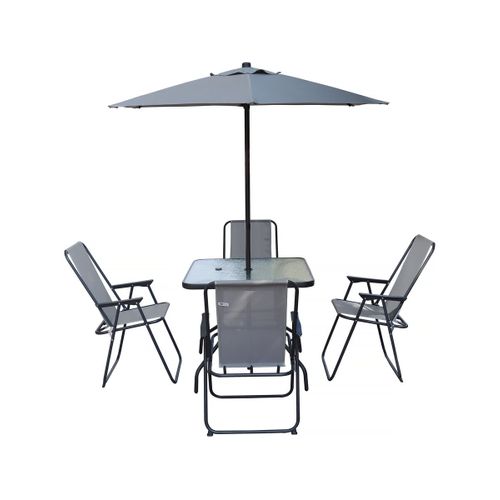 Table Et Chaises De Jardin Avec Parasol En Métal "convivia" - 4 Places - Gris Clair
