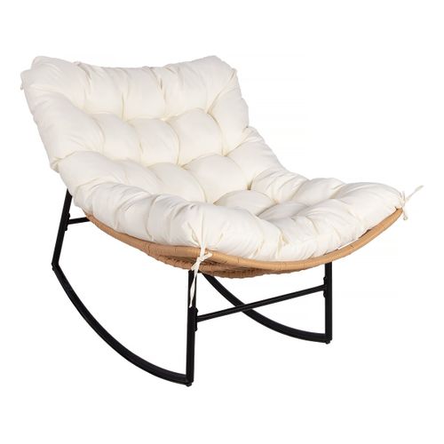 Fauteuil à Bascule Papasan Avec Coussin Intérieur/extérieur "papaya" - Beige