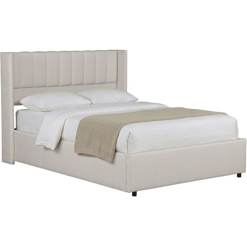 Lit Double En Lin Avec Coffre "saint-moritz" - 140 X 190 Cm - Beige