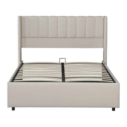 Lit Double En Lin Avec Coffre "saint-moritz" - 140 X 190 Cm - Beige