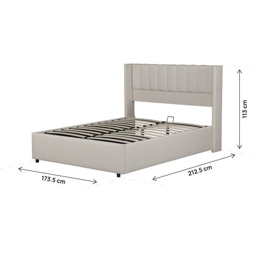 Lit Double En Lin Avec Coffre "saint-moritz" - 160 X 200 Cm - Beige