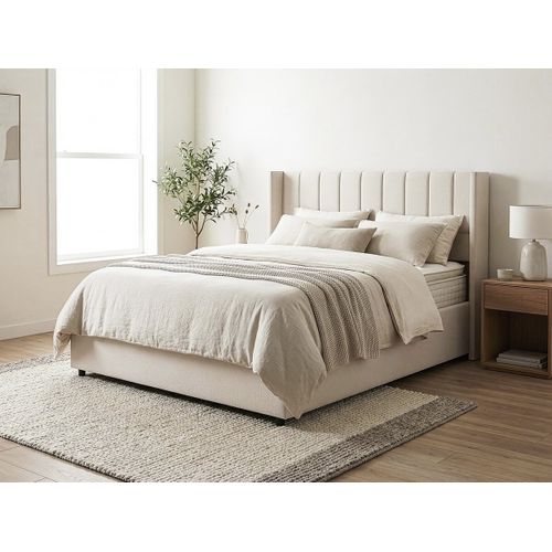 Lit Double En Lin Avec Coffre "saint-moritz" - 160 X 200 Cm - Beige