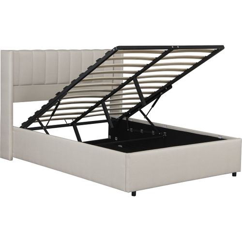 Lit Double En Lin Avec Coffre "saint-moritz" - 160 X 200 Cm - Beige