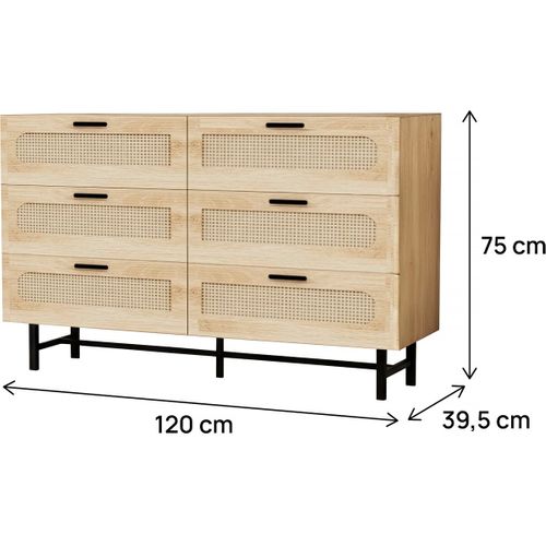 Commode En Bois Et Cannage "harrison" - 120 X 40 X 75 Cm - Beige