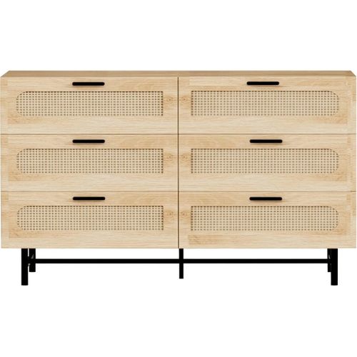 Commode En Bois Et Cannage "harrison" - 120 X 40 X 75 Cm - Beige