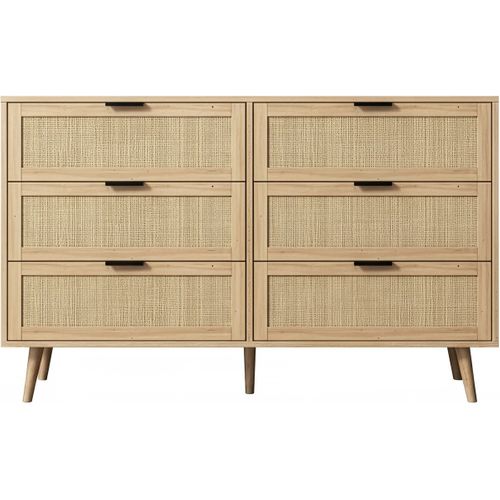 Commode En Bois Et Cannage "preston" - 120 X 40 X 75 Cm - Beige