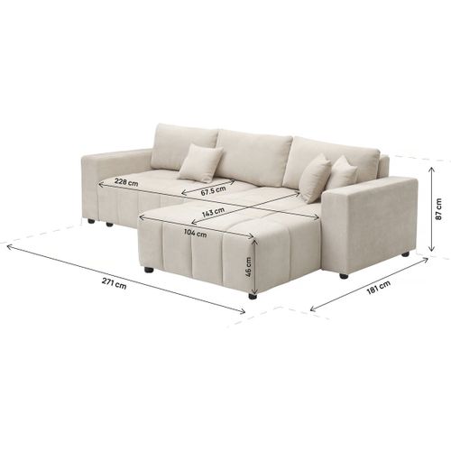 Canapé D'angle Convertible Style Bubble Tissu Chenille "george" 4 Places - Beige