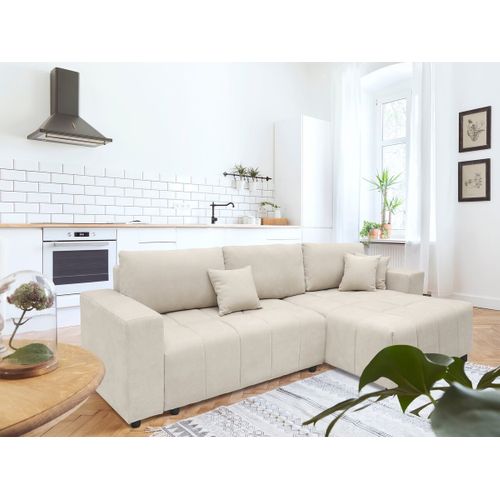 Canapé D'angle Convertible Style Bubble Tissu Chenille "george" 4 Places - Beige