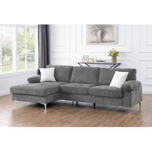 Canapé D'angle Gauche En Tissu Chenille "jade" - 3 Places - Gris Clair