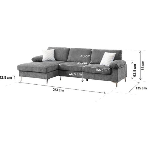 Canapé D'angle Gauche En Tissu Chenille "jade" - 3 Places - Gris Clair