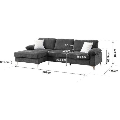 Canapé D'angle Gauche En Tissu Chenille "jade" - 3 Places - Gris