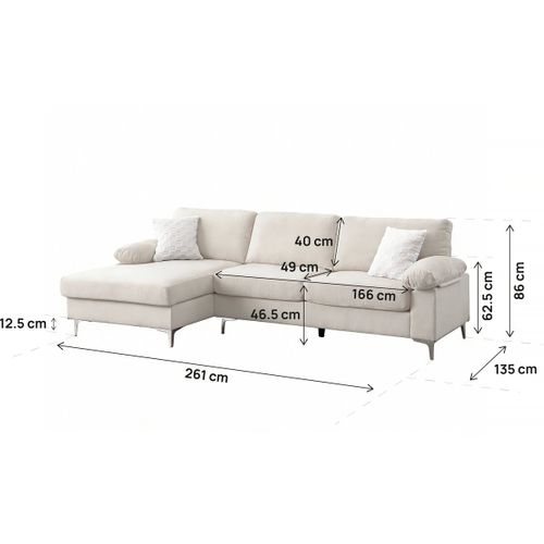 Canapé D'angle Gauche En Tissu Chenille "jade" - 3 Places - Beige