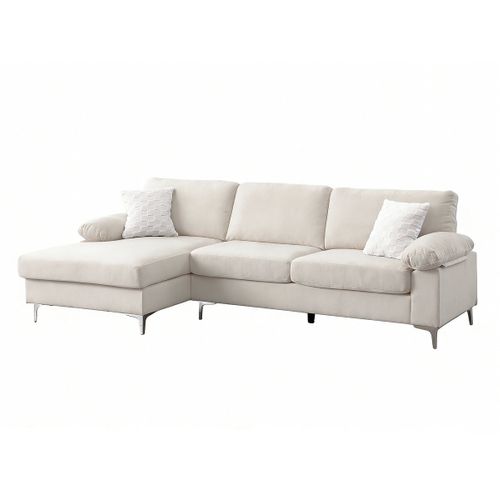 Canapé D'angle Gauche En Tissu Chenille "jade" - 3 Places - Beige