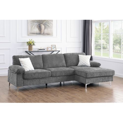 Canapé D'angle Droit En Tissu Chenille "jade" - 3 Places - Gris Clair