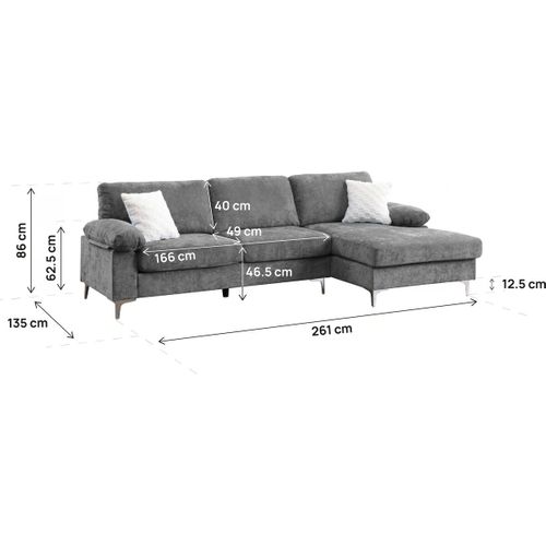 Canapé D'angle Droit En Tissu Chenille "jade" - 3 Places - Gris Clair