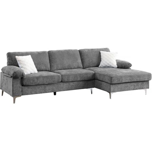 Canapé D'angle Droit En Tissu Chenille "jade" - 3 Places - Gris Clair